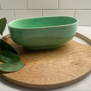 Vintage Oval Haeger Ceramic Green Bowl Made In USA
